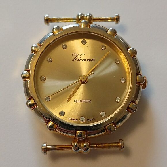 Vintage Vienna Women's Gold Tone Japan Quartz Movt Rhinestone Accent Watch Case - Picture 1 of 11